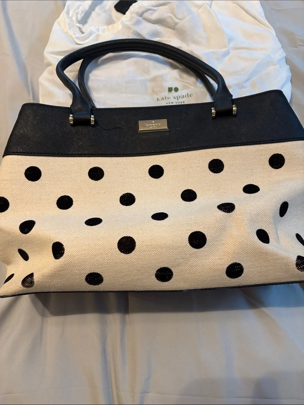 kate spade Black and Cream Polka Dot Shoulder Tote